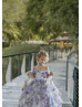 Off Shoulder Lavender Printed Organza 3D Floral Flower Girl Dress